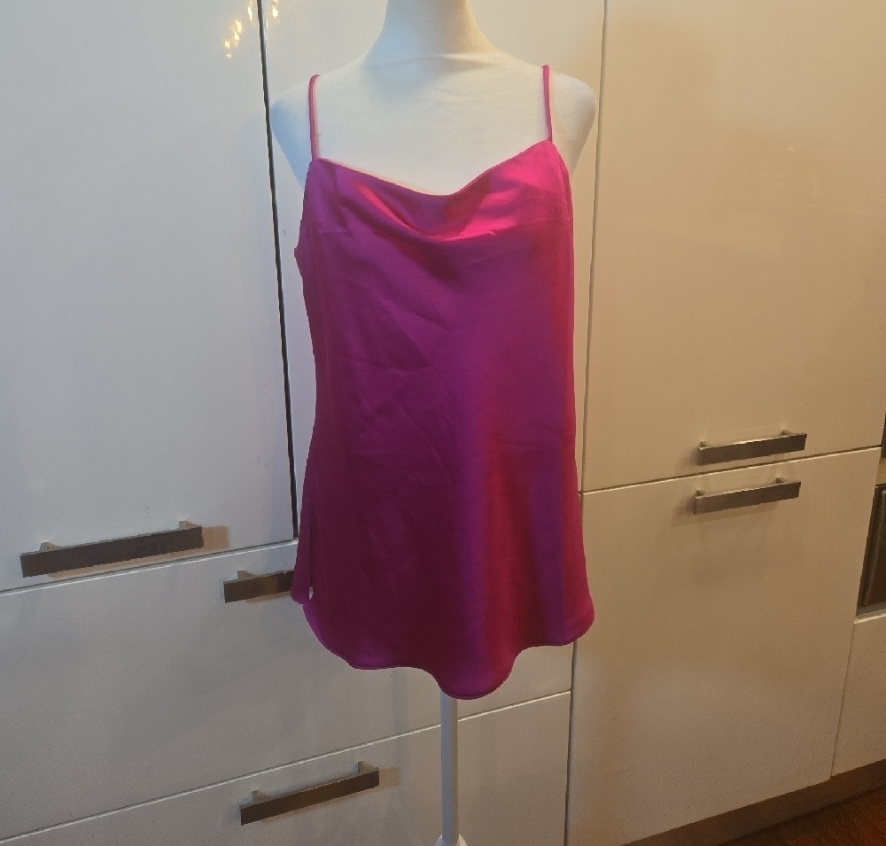 Hatch Satin Chemise Blouse Glam Romantic Indie Fushia Pink Size 2 Small USA